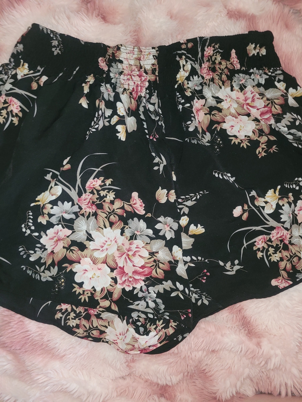 SHEIN Black Floral Mini Shorts with Pink, Cream & Yellow Blooms